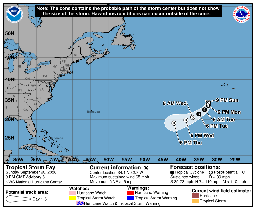 Tropical Storm Fay forecast cone