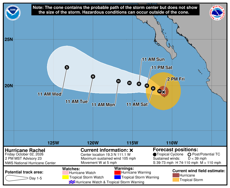 Hurricane Rachel forecast cone