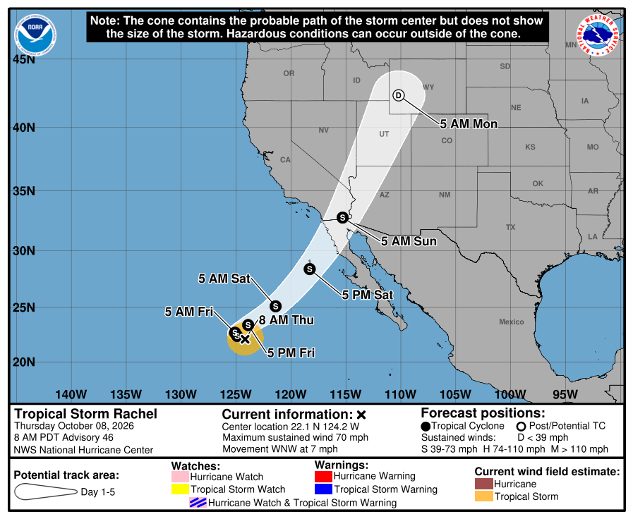 Hurricane Rachel forecast cone