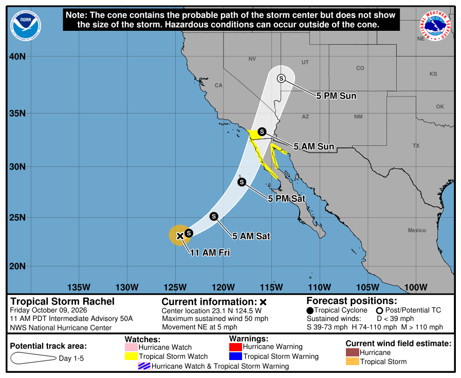 Tropical Storm Rachel forecast cone