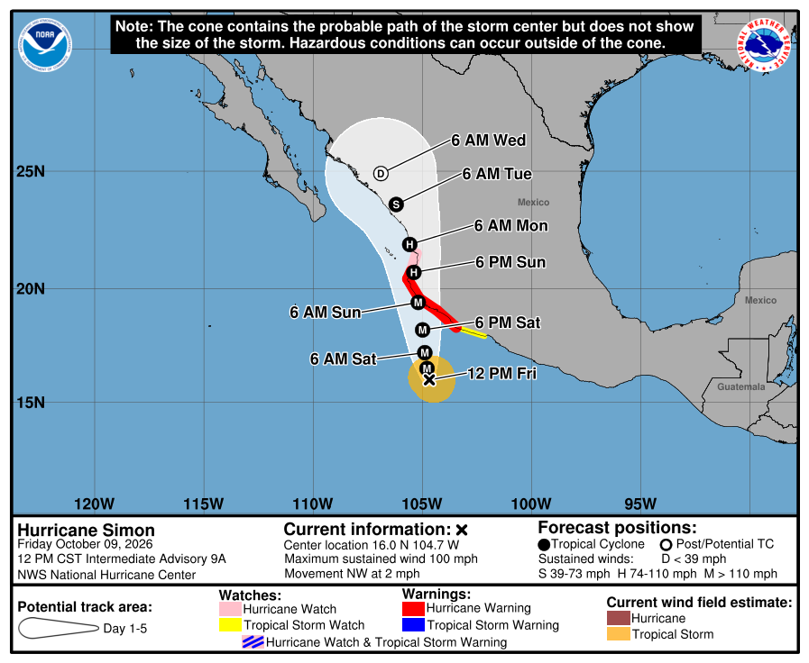 Hurricane Simon forecast cone