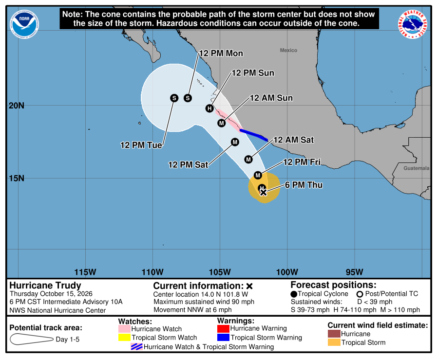 Tropical Storm Trudy forecast cone