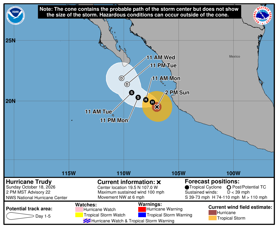 Hurricane Trudy forecast cone