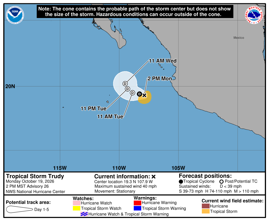 Tropical Storm Trudy forecast cone