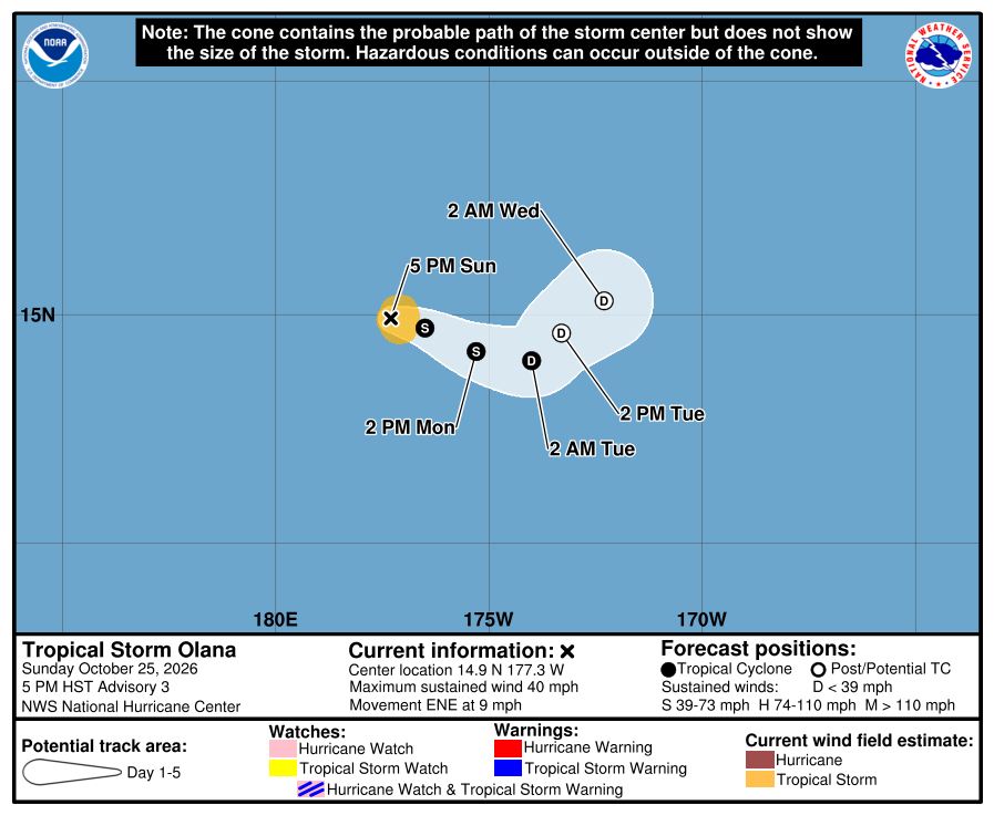 Tropical Storm Olana forecast cone